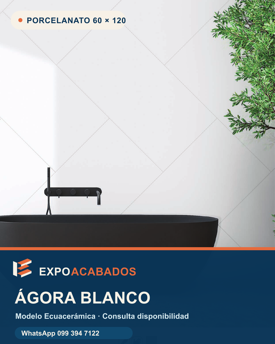 Ambiente referencial del porcelanato Ágora Blanco 60 por 120 de Ecuacerámica