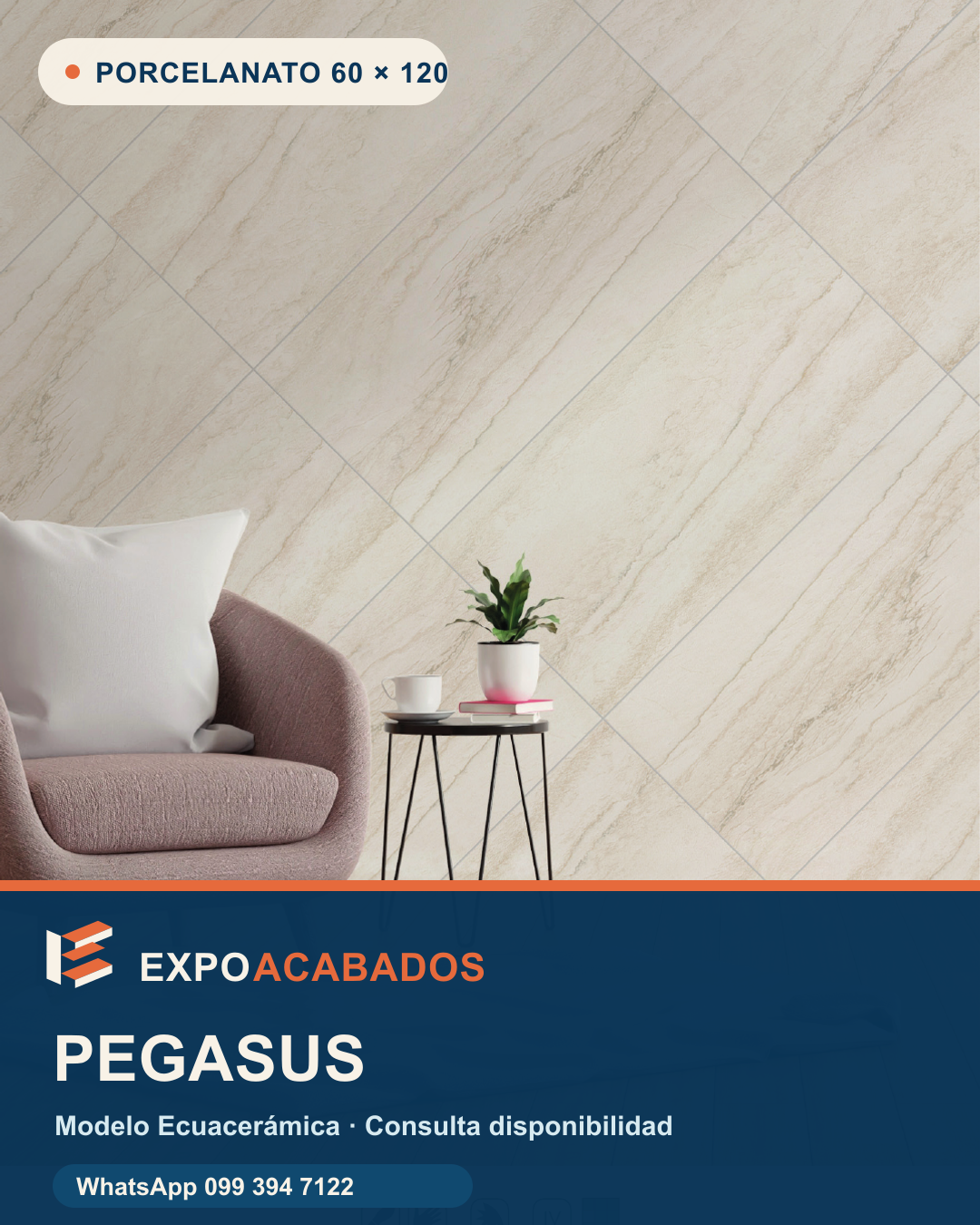 Ambiente referencial del porcelanato Pegasus 60 por 120 de Ecuacerámica