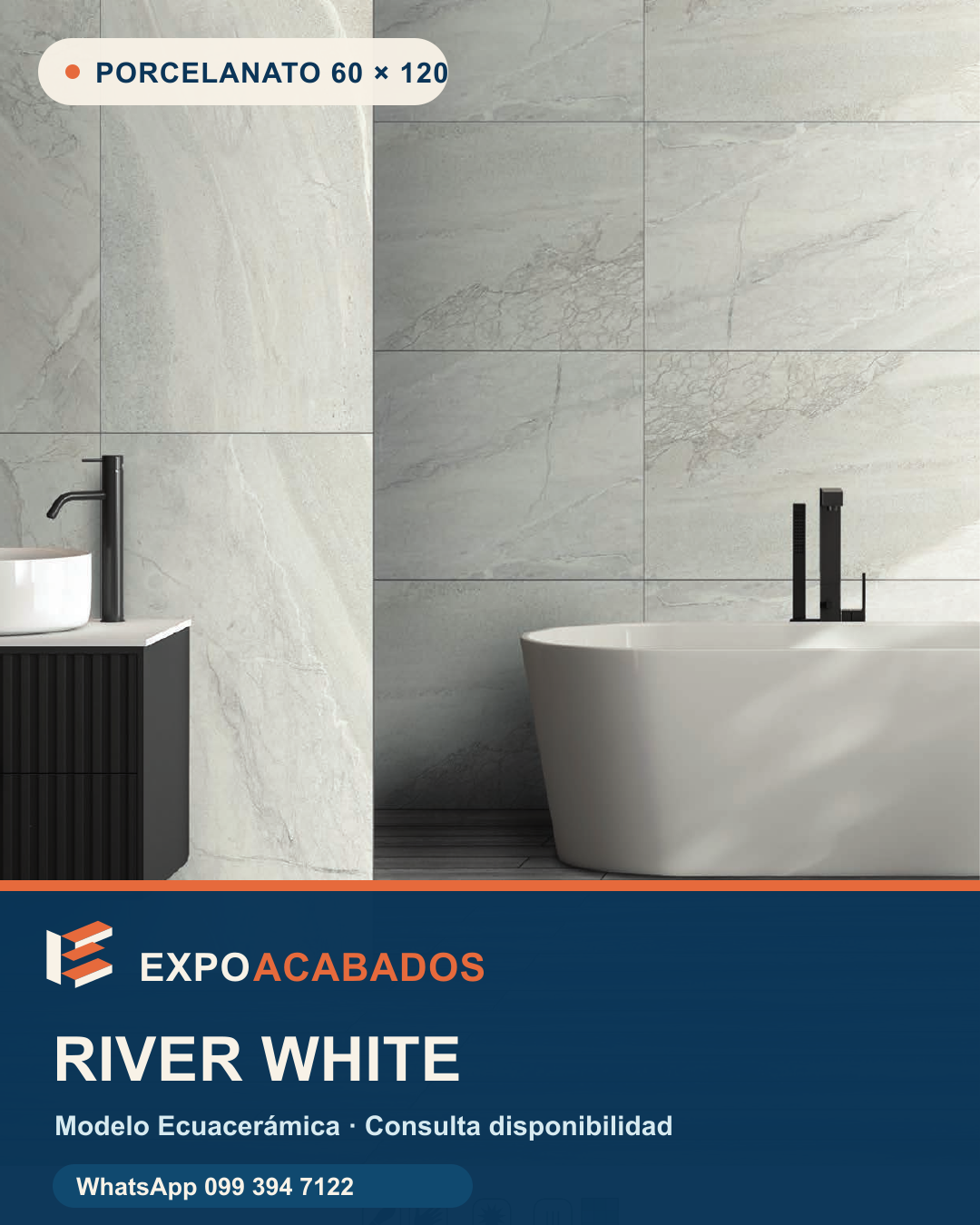 Ambiente referencial del porcelanato River White 60 por 120 de Ecuacerámica